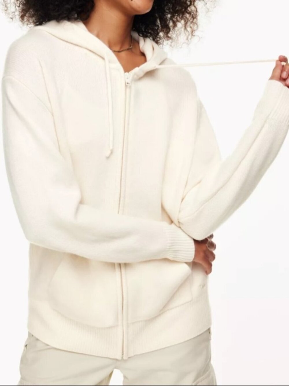 Aritzia Tna Cashwool Relaxed Zip Hoodie Birch Cream White Size Large